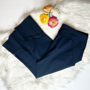 CALIA by Carrie Underwood Leggings Navy Blue Capri Sheer Stripe Textured Pocket